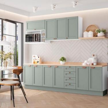Imagem de Cozinha Modulada 6 Peças com Tampo 3 Aéreos 3 Balcões CabeCasa Madeira