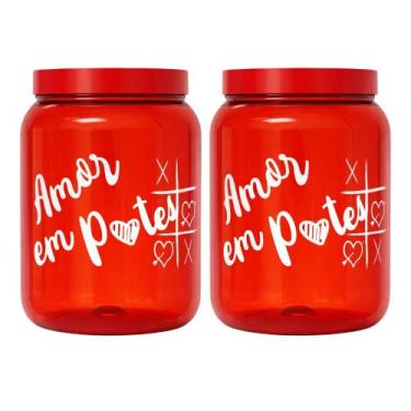 Imagem de Kit 2 Potes Plástico Vermelho com Tampa de Rosca Amor em Potes - - Ban
