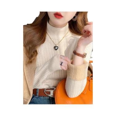 Imagem de Suéter Feminino De Inverno Grosso Com Gola Alta, Quente, Forrado Com V