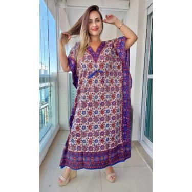 Imagem de Vestido Kaftan Indiano Longo Estampado Plus Size - Cod. 1320 - Aleci F