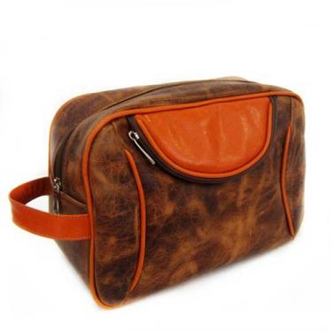 Imagem de Necessaire em couro natural marrom e laranja maria adna