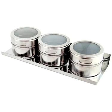 Imagem de Porta Condimentos Inox Com 3 Unidade E 1 Base - Zein Importadora