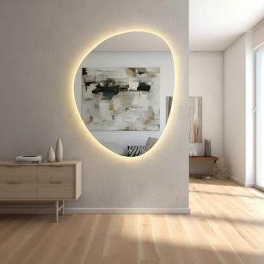 Imagem de Espelho Organico Grande com LED Lapidado 58x43 Vidro Luxo Moderno Touc