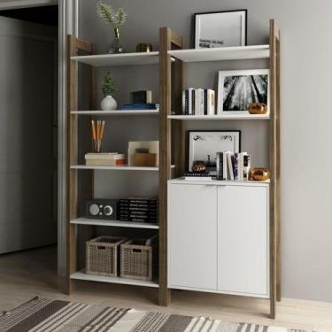 Imagem de Kit 2 Estantes para Livros Az Biblioteca 2 Portas Premium Espresso Móv