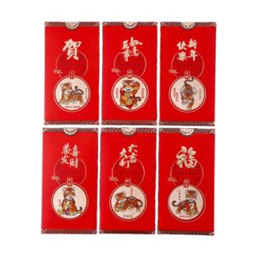 Imagem de 6 envelopes vermelhos de ano novo chinês 2022 pacote de dinheiro da sorte tigre zodíaco Hong Bao Lai Ver presente Dinheiro Fu Xi Ouro Lunar Primavera Festival Aniversário Chá de bebê Festa Casamento Formatura (C)