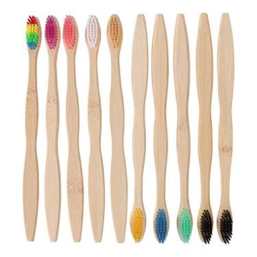 Imagem de SOLUSTRE Escovas de dentes de bambu (pacote com 10) Escova de dentes para adultos de cerdas macias | Ecológica, Escova de dentes de bambu natural - Biodegradável, Compoestável e ecológica