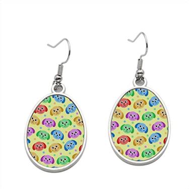 Imagem de Brinco infantil fofo com textura repetitiva de cachorro sem costura – Brincos pendurados para meninas – Presente de festa de aniversário dos namorados, Metal, Sem pedras preciosas
