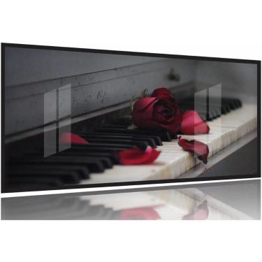 Imagem de Quadro Decorativo Piano Rosa Vermelha 130x60 Moldura Preta 2x2