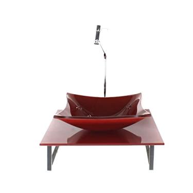 Imagem de KIT CUBA DE VIDRO QUADRADA 10MM COM TAMPO DE VIDRO 40CM X 40CM VERMELHO CEREJA FULL E SUPORTE TORNEIRA VALVULA