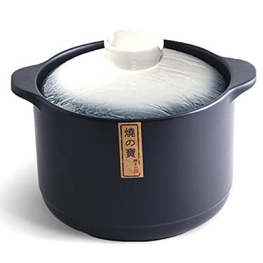Imagem de Caçarola de cerâmica panela de argila japonesa donabe panela de argila redonda para cozinhar panela de barro panela de cerâmica resistente ao calor para uso diário Bibimbap e sopa, pedra azul, 4,2L
