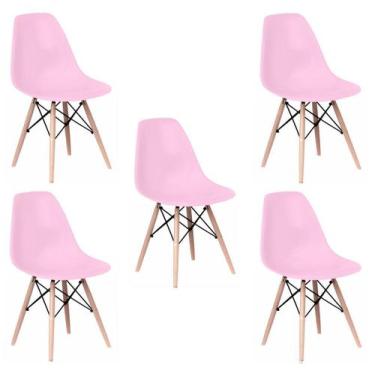 Imagem de Kit 5 Cadeiras Charles Eames Eiffel Wood Design - Rosa Claro - Magazin
