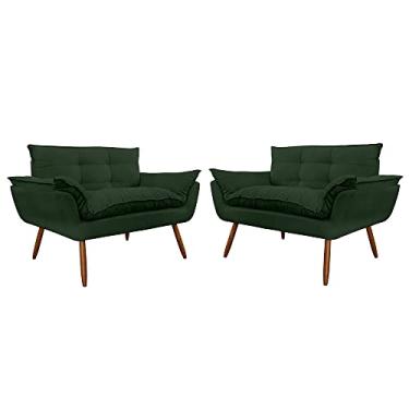 Imagem de Kit 02 Namoradeira Poltrona Sofá decorativa 02 Lugares Opalla Pés Palito Suede Verde - DS Estofados