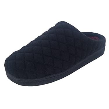 Imagem de Clarks Chinelo feminino acolchoado de feltro JMS0785T - Forro macio de pel cia - Pantufas para casa ao ar livre para mulheres, Preto, 11