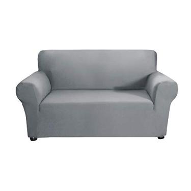 Imagem de Kiboule Capa de sofá elástica com leite tecido de seda antiderrapante capa de sofá macia de 2 lugares lavável para sala de estar crianças animais de estimação (cinza claro)