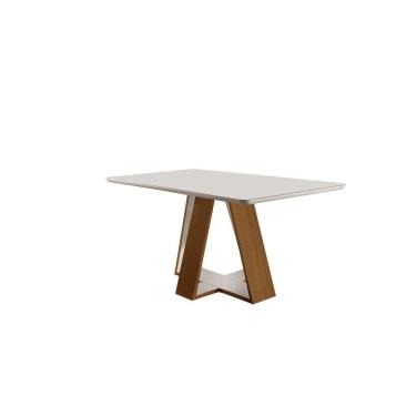 Imagem de Mesa de Jantar 135x90cm Tampo em Vidro/Laca Grécia LJ Móveis Castanho Fosco/Off White