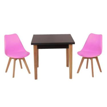 Imagem de Conjunto Mesa De Jantar Luiza 80cm Preta Com 2 Cadeiras Leda - Rosa -