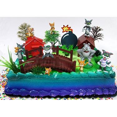Imagem de Conjunto de topo de bolo de aniversário Tom and Jerry com figuras de Tom e Jerry e acessórios decorativos