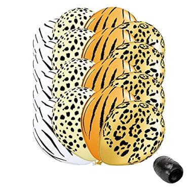 Imagem de 16 peças, balões de estampa animal da selva com estampa de safári balões de látex zoológico animal safári com fita combinando