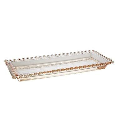Imagem de TRAVESSA RETANGULAR DE CRISTAL CORAÇÃO 30x13x3CM ÂMBAR METALIZADO