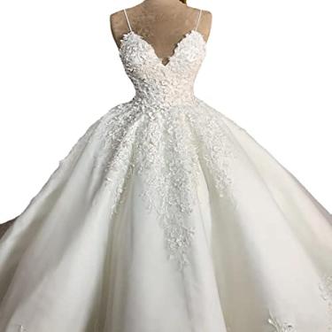 Imagem de Vestido de noiva feminino de renda verão vestidos de noiva decote V profundo vestidos maxi costas nuas para casamento na praia, branco, 18W