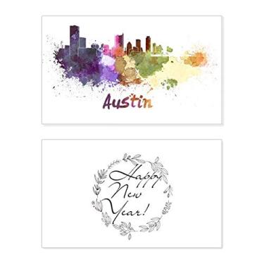 Imagem de Austin America Cidade Aquarela Ano Novo Festival Cartão de felicitações Bless Mensagem Presente