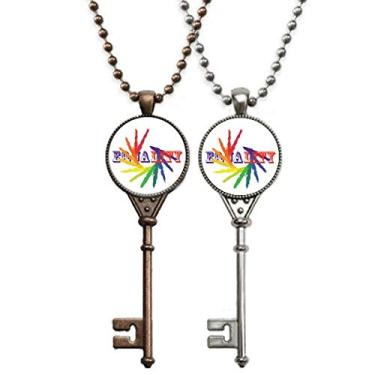 Imagem de OFFbb-USA Colar com pingente de chave e igualdade de arco-íris para decoração de casais
