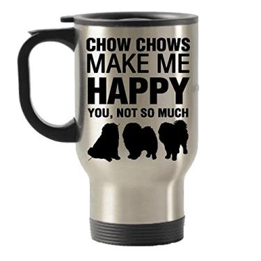 Imagem de Caneca Chow Chows Make Me Happy de aço inoxidável para viagem com isolamento térmico