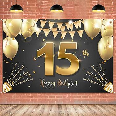 Imagem de HAMIGAR 1,8 x 1,2 m Faixa de fundo Happy 15 th Birthday - Decoração de aniversário de 15 anos de idade Artigos de festa para meninos e meninas - Ouro preto