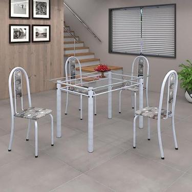 Imagem de Conjunto de Mesa 120x75cm Tampo de Vidro com 4 Cadeiras Iris A Soma Móveis