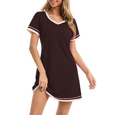 Imagem de Vestido de Pijama Com Decote Em V, Pulôver Casual de Manga Curta de Algodão Macio para Mulheres, Camisolas para Descanso Noturno para Hotel para Mulheres (XXL)