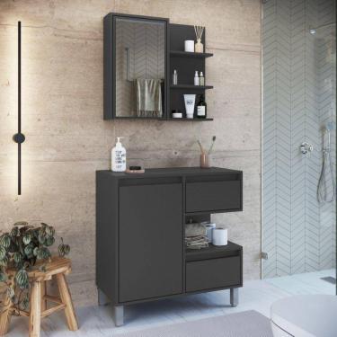Imagem de Gabinete de Banheiro 80cm Paula com Espelheira 01 Porta Sem Cuba Grafite