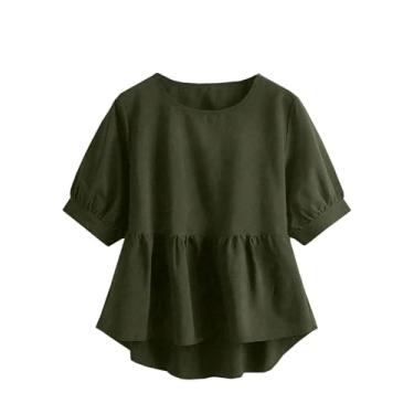 Imagem de OYOANGLE Blusa feminina plus size manga curta bainha alta baixa verão solta peplum tops, Verde militar, XXG Plus Size