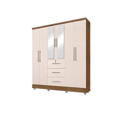 Imagem de Guarda Roupas Casal Com Espelho 6 Portas 3 Gavetas Tokio Jequitibá/Off White