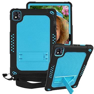 Imagem de FIEWESEY Capa para tablet TCL Tab 10 5G com alça de ombro de silicone macio e traseira rígida híbrida à prova de choque para crianças para TCL Tab 10s 10,1 polegadas FHD modelo 9081X/TCL Tab 10 5G TCL-9183W (preto/azul)