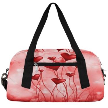 Imagem de Bolsa esportiva para crianças, feliz dia dos namorados, bolsa esportiva romântica vermelha em forma de coração, bolsa de ginástica, bolsa de viagem de fim de semana, bolsa de ginástica esportiva para