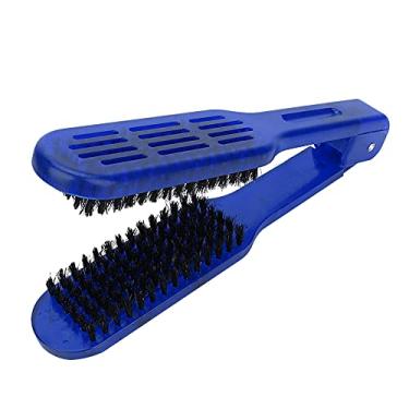 Imagem de OKJHFD Pente de madeira compensada para alisamento de cabelo, alisador antiestático, pente de estilo, ferramenta de cabeleireiro para casa profissional, mulheres, homens, barbeiro (Azul)
