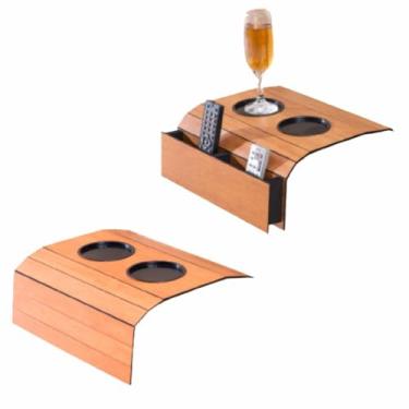 Imagem de Kit 2 Bandeja Esteira para Braço de Sofá MDF Cinamono com Porta Copos e Controle
