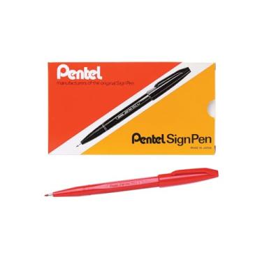 Imagem de Pentel® Sign Pens®, ponta fina, 2,0 mm, barril vermelho, tinta vermelha, pacote com 12 canetas