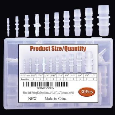 Imagem de Kit de acessórios de farpa de mangueira de 30 peças, conector de tubo União adaptador de emenda para aquário adaptador de ar líquido a gás, para mangueira ID 5/81.3 cm, 7/81.3 cm, 3/40.6 cm, 5/40.6