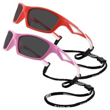 Imagem de LIU·WEN Óculos de sol polarizados para esportes de beisebol infantil, pacote com 2 - persianas flexíveis com alça para meninos e meninas de 2 a 8 anos, Lente B6 rosa/cinza + lente laranja/cinza,
