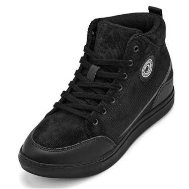Imagem de CALTO Bota masculina invisível que aumenta a altura – Bota de cano curto de veludo cotelê com cadarço – 6 cm mais alto, Ônix/Sola preta, 42