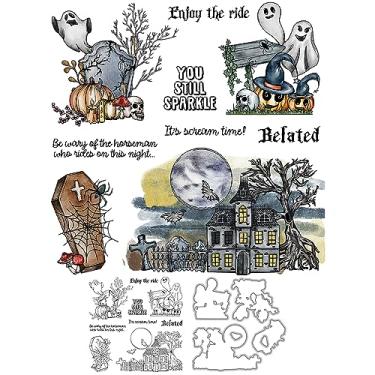 Imagem de Conjunto de carimbos transparentes e matrizes de corte de metal com caixa de envelope para fazer cartões, materiais de scrapbook, carimbos de silicone e molde de faca para álbuns e decoração de