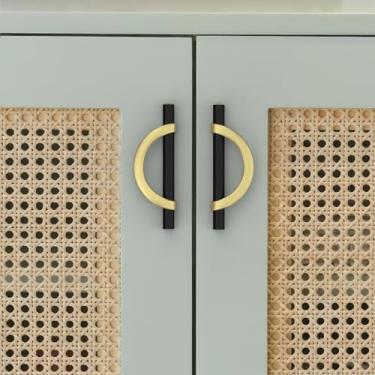 Imagem de ROMATEE Puxadores de armário de ouro e preto fosco de 96 mm (96 mm), puxadores de armário de cozinha meia lua puxadores de gaveta de ferragens de armário de cozinha preto fosco puxador de gaveta