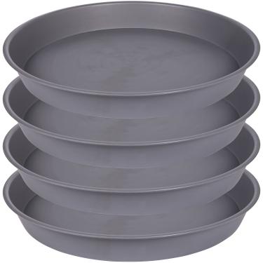 Imagem de Bleuhome Pacote com 4 13 pires de plantas de 35,5 cm (base de 35,5 cm), bandejas de gotejamento de plantas de plástico resistentes redondas de 35,5 cm, bandejas de plantas de flores para ambientes internos, placa para plantador de 30,4 a 35,5 cm (35,5 cm, cimento)