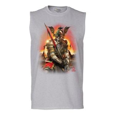 Imagem de Camiseta masculina Apocalypse Reaper Muscle Fantasy Skeleton Knight with a Sword Medieval Legendary Creature Dragon Wizard, Cinza, GG