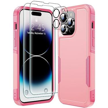 Imagem de MOZOTER Capa magnética 6 em 1 para iPhone 14 Pro Max, [4,5 m, à prova de choque, compatível com Magsafe][3 peças de protetor de tela de vidro + 3 peças de protetor de lente de câmera] [resistente] capa de telefone de 16,7 cm - rosa