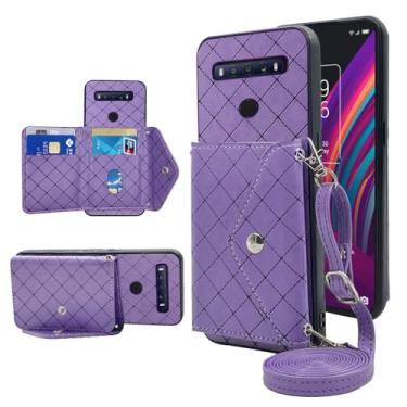 Imagem de Furiet Capa carteira compatível com TCL 10 SE 6,52 com alça de ombro transversal e suporte de couro para cartão de crédito para TTCL10SE TLC 10SE T766H T766S feminina roxa