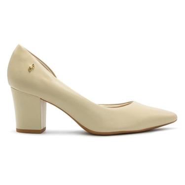 Imagem de Scarpin Usaflex Feminino Em Couro Salto Bloco Bico Fino Detalhe Costura AL4105