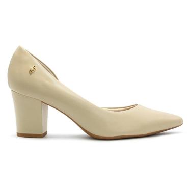 Imagem de Scarpin Usaflex Feminino Em Couro Salto Bloco Bico Fino Detalhe Costura AL4105