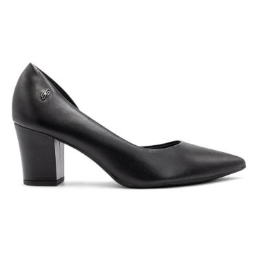 Imagem de Scarpin Usaflex Feminino Em Couro Salto Bloco Bico Fino Detalhe Costura AL4105